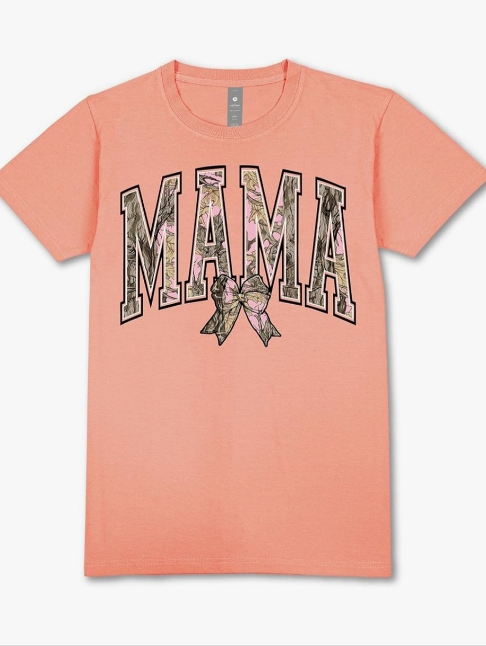 NWT Simply Southern "MAMA Pink🩷Camo🤎Bow🎀 Graphic T-Shirt" 💯Cotton PEACH🍑XXL - Picture 2 of 11